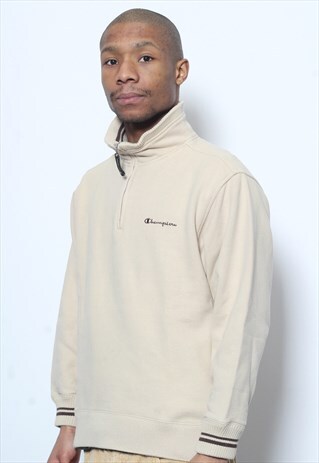 VINTAGE CHAMPION 1/4 ZIP LOGO SWEATSHIRT BEIGE