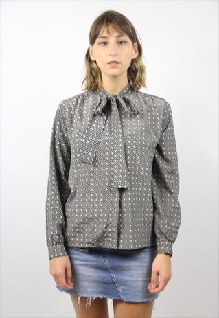 VINTAGE PATTERNED TIE BLOUSE