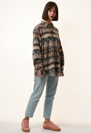 90S VINTAGE OLDSCHOOL HAPPY LIFE PATTERN COTTON SHIRT 16170