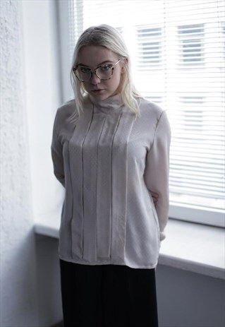 VINTAGE 80'S BEIGE LONG SLEEVE BLOUSE