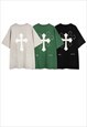 CROSS PATCH T-SHIRT TATTOO PRINT TEE L GRUNGE TOP IN GREEN