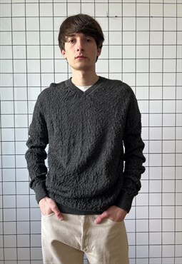 Vintage DIOR Sweater V-Neck Knit Jumper Knitted Grey