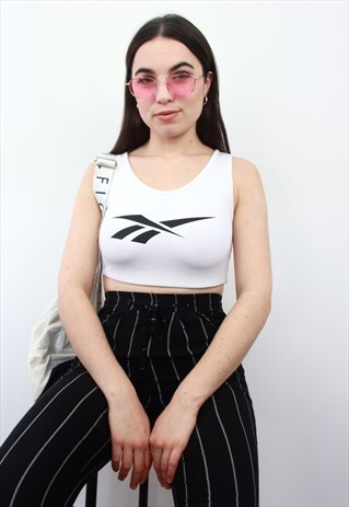 90'S RETRO WHITE SPELL-OUT CROP SPORTS TOP/BRA