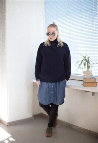 VINTAGE 80'S NAVY TURTLE NECK JUMPER