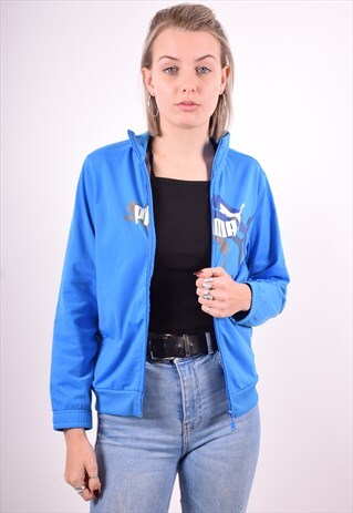 PUMA WOMENS VINTAGE TRACKSUIT TOP JACKET SMALL BLUE 90'S