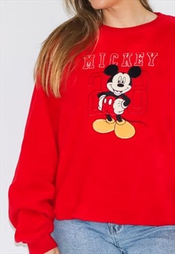 Disney Embroidered Red Mickey Mouse Fleece Sweatshirt