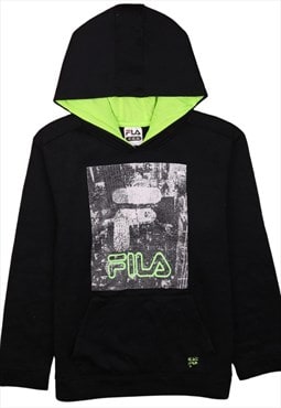 Vintage 90's Fila Hoodie Pullover Spellout Black XLarge