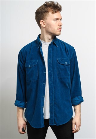 VINTAGE CORDUROY CORD SHIRT BLUE