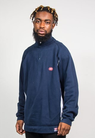 NIKE 90'S VINTAGE NAVY BLUE QUARTER ZIP SWEATSHIRT SWEATER
