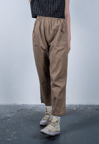 VINTAGE 1990S BEIGE HIGH-WAISTED TROUSERS