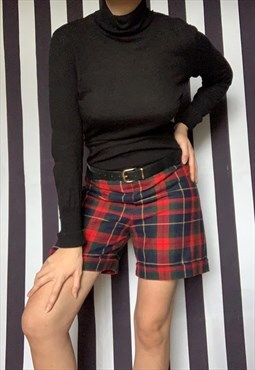 Vintage 80s wool tartan shorts, elastic waist, plus size 