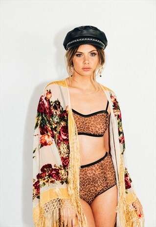 BURNOUT VELVET FESTIVAL KIMONO JACKET WITH FRINGING