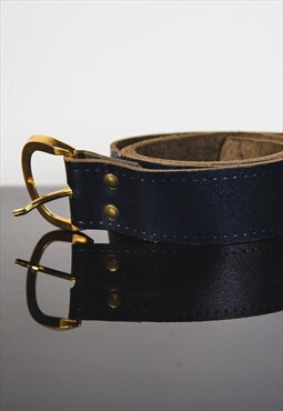 Navy Blue Leather Belt 