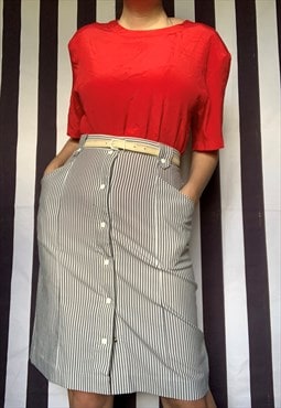 Vintage 80s striped grey white a-line midi skirt, St Michael