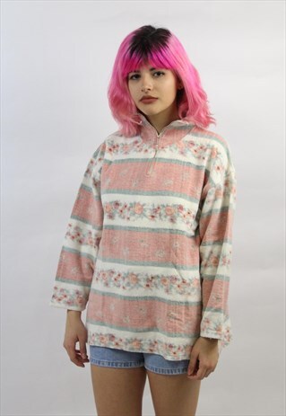 VINTAGE 90'S FLORAL PATTERNED FLEECE JUMPER