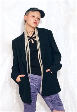 Vintage Y2K Long Blazer in Black Wool Oversized