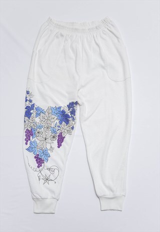 VINTAGE 90S WHITE CROPPED GLITTER FLORAL BAGGY TROUSERS W26