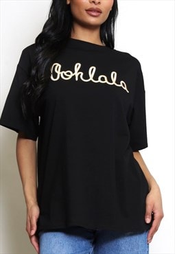 Embroidered Slogan T-Shirt In Black