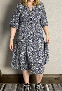 Vintage 80's Liola Daisy Print Midi Dress  