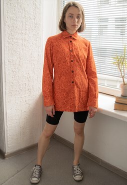 Vintage Rare 70's Orange Floral Print Cotton Jacket