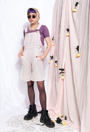 VINTAGE DUNGAREES 90S BEIGE GRUNGE PLAYSUIT OVERALL