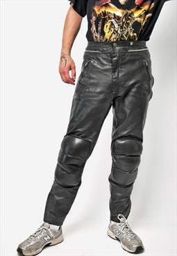 Vintage leather pants black Retro moto trousers motorcycle