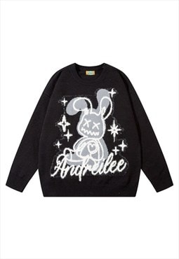 Bunny sweater rabbit print knitwear jumper grunge top black