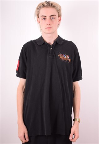POLO RALPH LAUREN MENS VINTAGE POLO SHIRT XL BLACK 90S