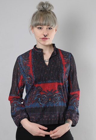 VINTAGE 70S SHEER PAISLEY HIGH NECK BOHO FESTIVAL TOP