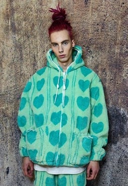 Heart fleece jacket handmade detachable raver puffer green