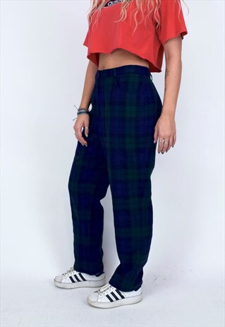 VINTAGE 90'S BLUE, BLACK AND GREEN CHEQUERED TROUSERS
