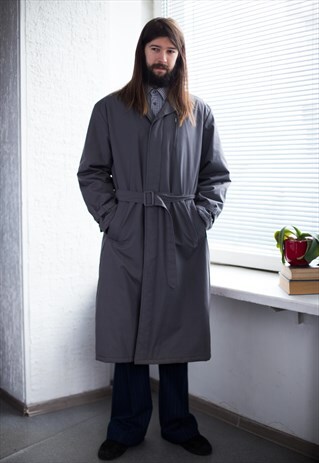 VINTAGE 80'S GREY BELTED COAT