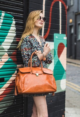 ORANGE LEATHER CITY HANDBAG