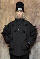 SPIKE BOMBER GRUNGE JACKET HORN PUFFER PUNK COAT IN BLACK