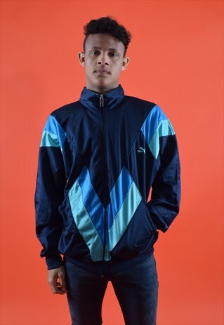 RETRO PUMA NAVY AND BLUE EMBROIDERED TRACK JACKET