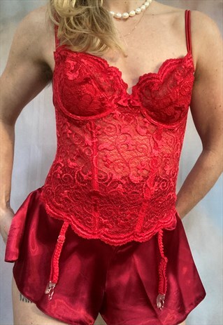 Beautiful Red Lace Basque Bustier Corset Top Revival