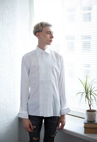VINTAGE 70'S WHITE PLEATED FRONT SHIRT