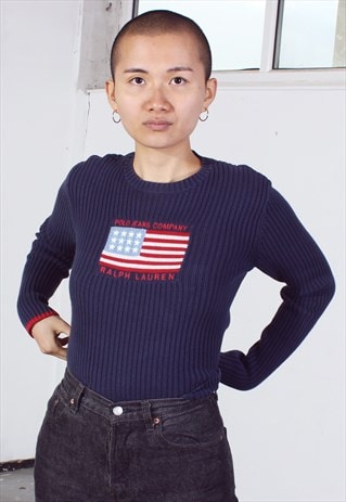 VINTAGE RALPH LAUREN NAVY KNITTED JUMPER