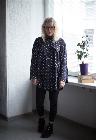 VINTAGE 80'S NAVY STAR PRINT BLOUSE