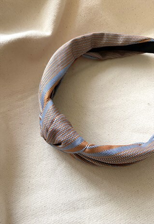 ORANGE AND LIGHT BLUE PATTERNED KNOT HEADBAND