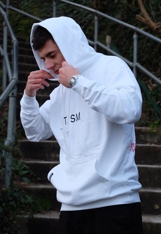BLOCK LETTER SPRAYED WHITE HOODIE 2020