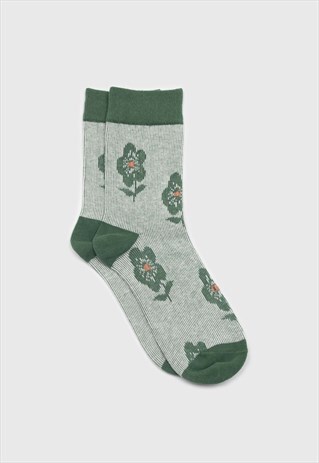 GREEN JACQUARD FLOWER SOCKS