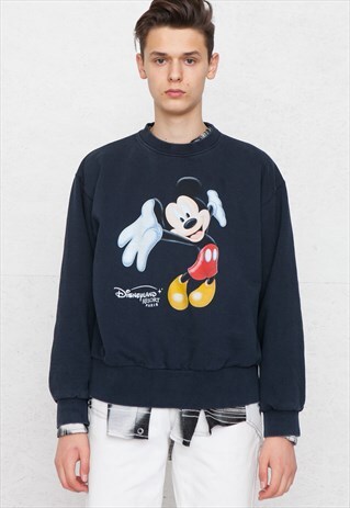 VINTAGE NAVY CREW NECK MICKEY MOUSE PULLOVER SWEATSHIRT