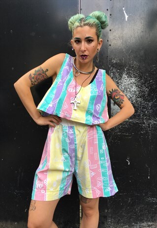 VINTAGE PASTEL COLOURED MATCHING TOP AND SHORTS