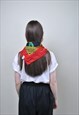 RED FORMAL SHAWL, EVENING VINTAGE HAIR SCARF, WOMEN 90S