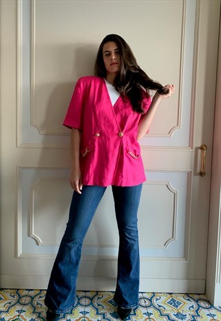 VINTAGE 80S FUCHSIA BLAZER IN LINEN WITH SHOULDER PADS