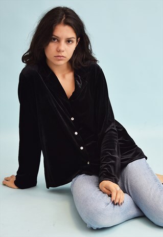 90'S RETRO GRUNGE VELVET MOMS BLOUSE TOP