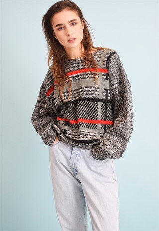 90'S RETRO ABSTRACT KNIT OVERSIZED DADS JUMPER TOP