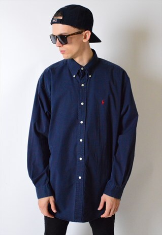 VINTAGE 90S NAVY BLUE RALPH LAUREN LONG SLEEVE SHIRT