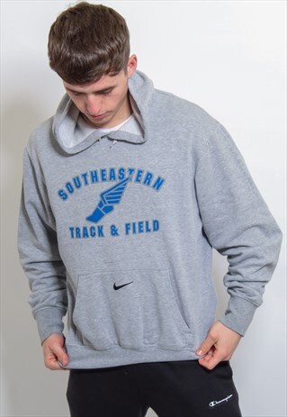 VINTAGE NIKE TRACK & FIELD HOODIE IN GREY LARGE